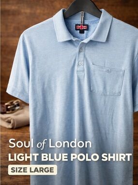 Light Blue Men's Polo Shirt with Pocket by Soul of London